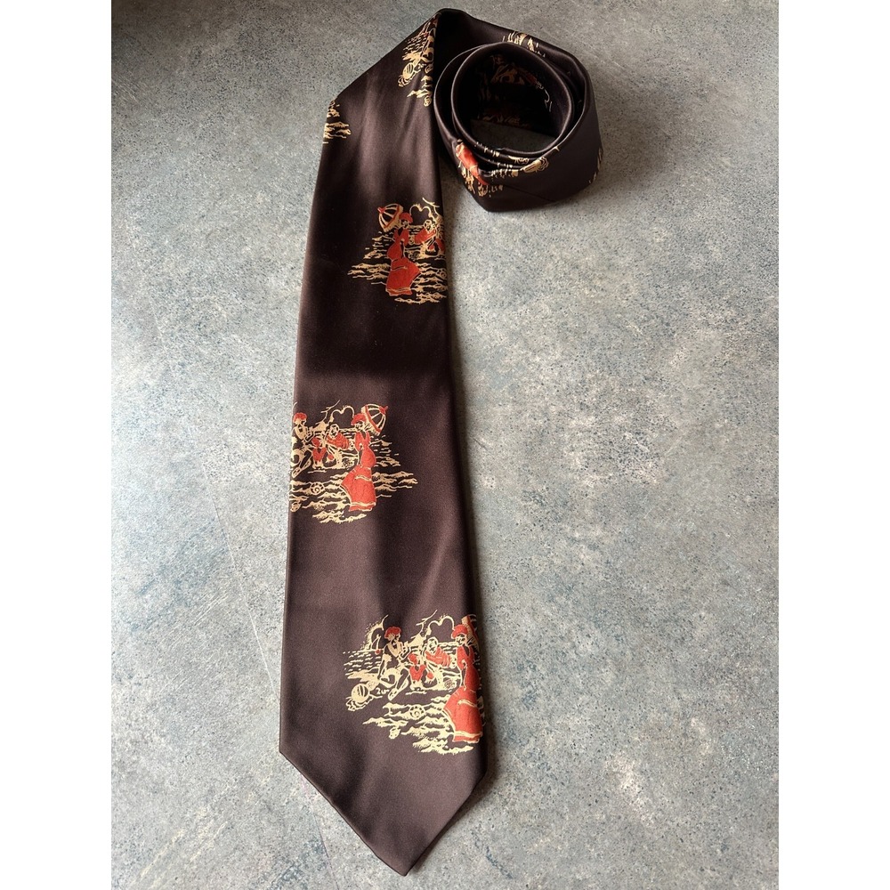 Vintage Silk‎ Tie Connoisseur Collection Brown Oriental Colonial Brown 70s Retro